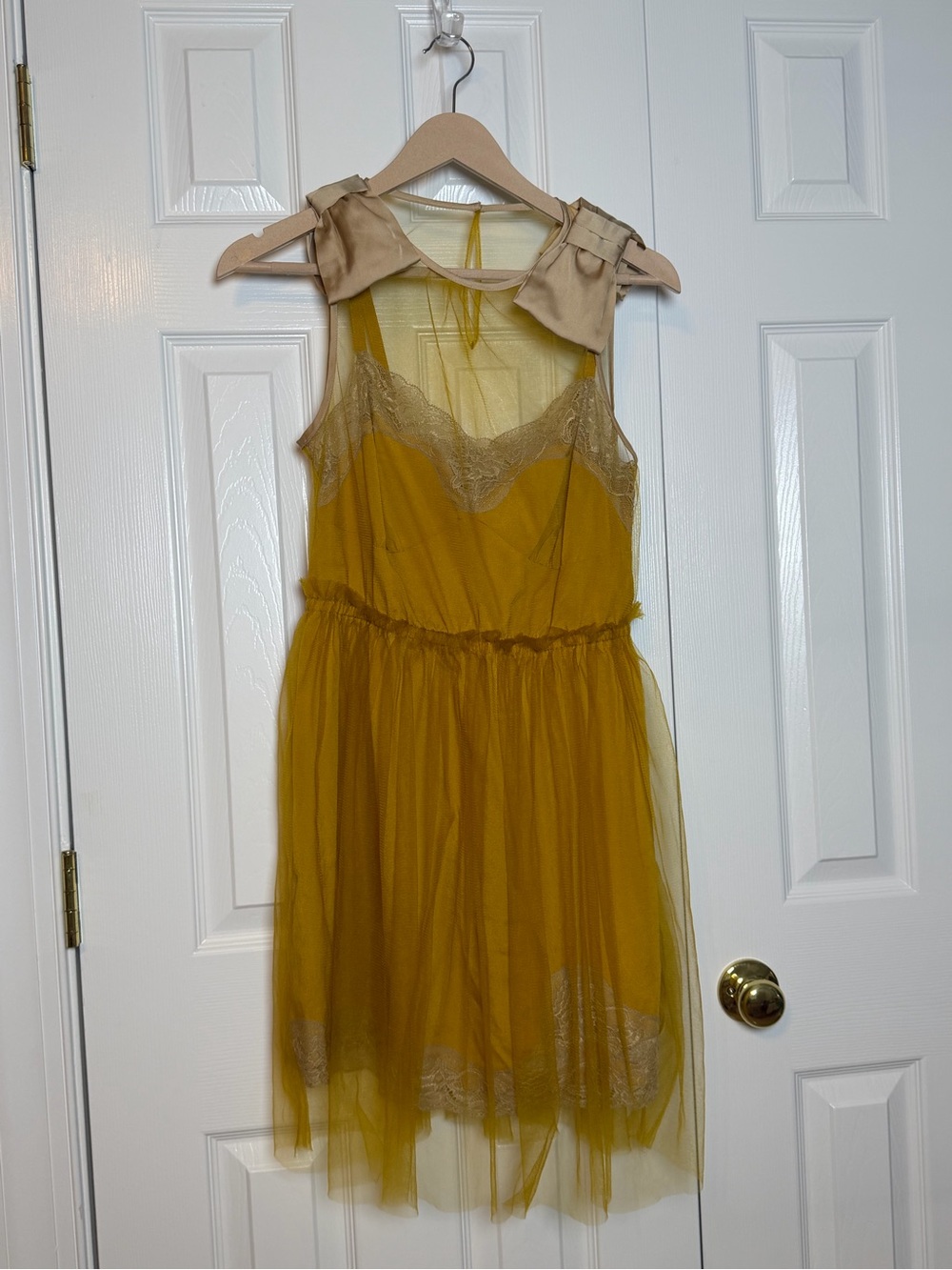 Rodarte for Target Mustard Yellow Tulle Slip Dress with Bow Straps